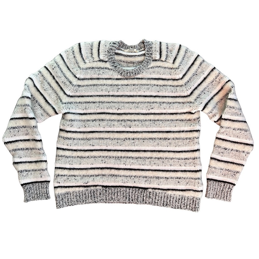 J Brand White Grey Striped Alpaca Wool Pullover Crewneck Sweater Size XS